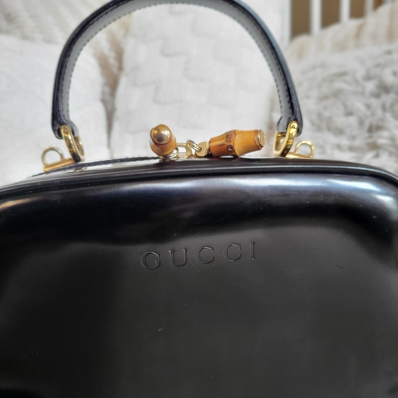 GUCCI Bamboo Vanity Hand Bag Patent 2way Black..Authentic!!! - Picture 2 of 16